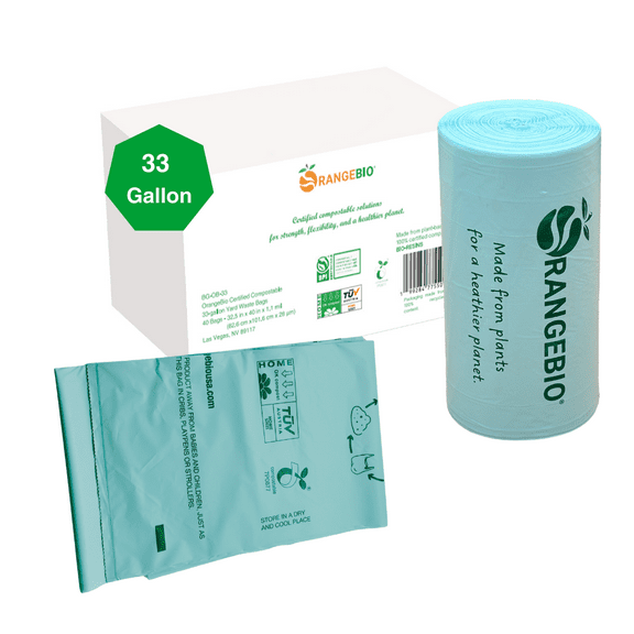 OrangeBio 33 Gallon Compostable Yard Waste Bags 40 Count