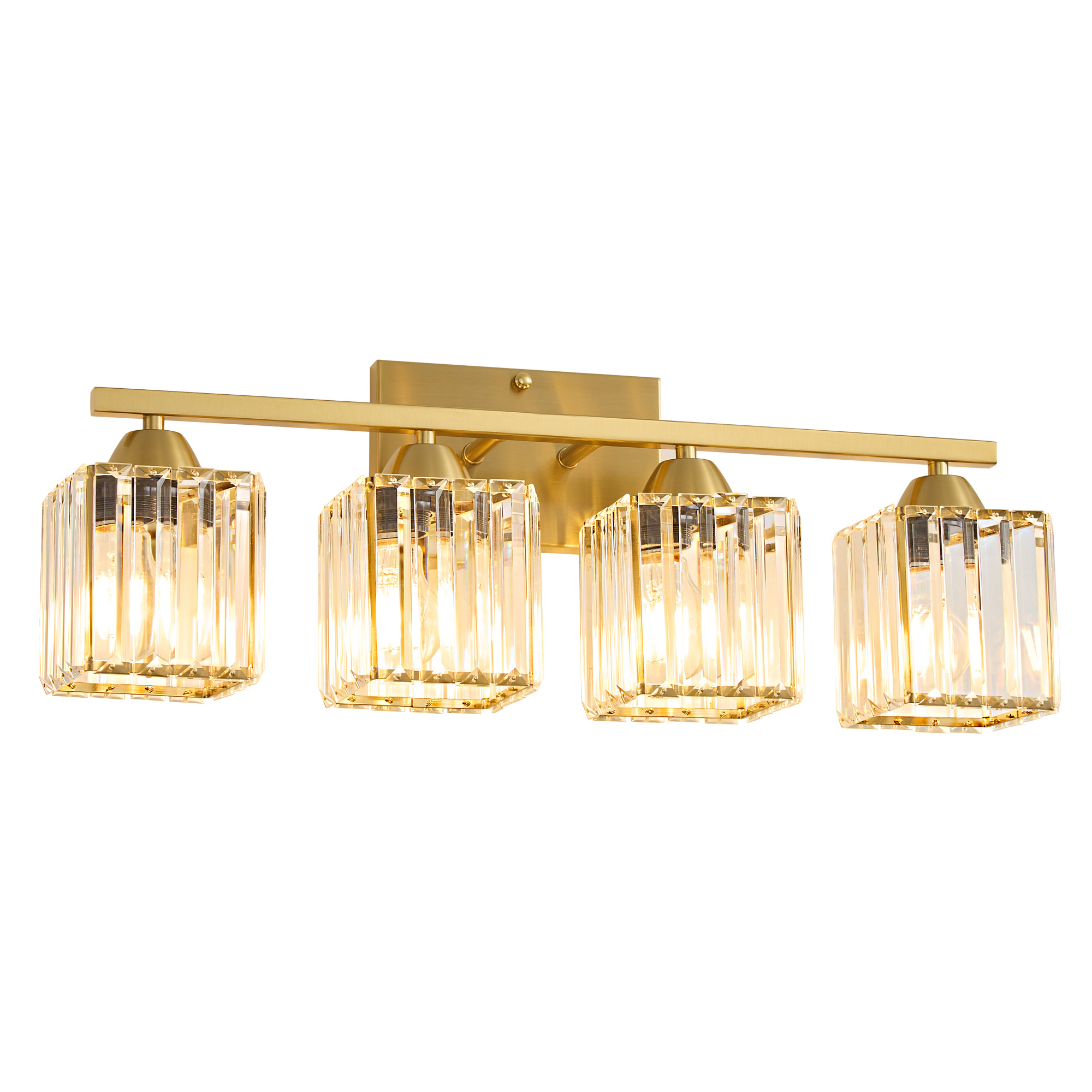 Deyidn 23.23" Modern Gold Vanity Light, 4-Light Dimmable Bathroom Light Fixture with Square Crystal Shades, for Mirror Lighting, Bathroom Wall Sconce