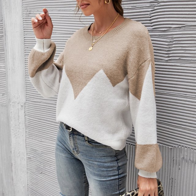 Baisses d'Été! Aqestyerly Cardigans à Capuche pour Femmes, Chandail en Tricot Ample à Blocs de Couleur pour Femmes, Chandail à Col Rond