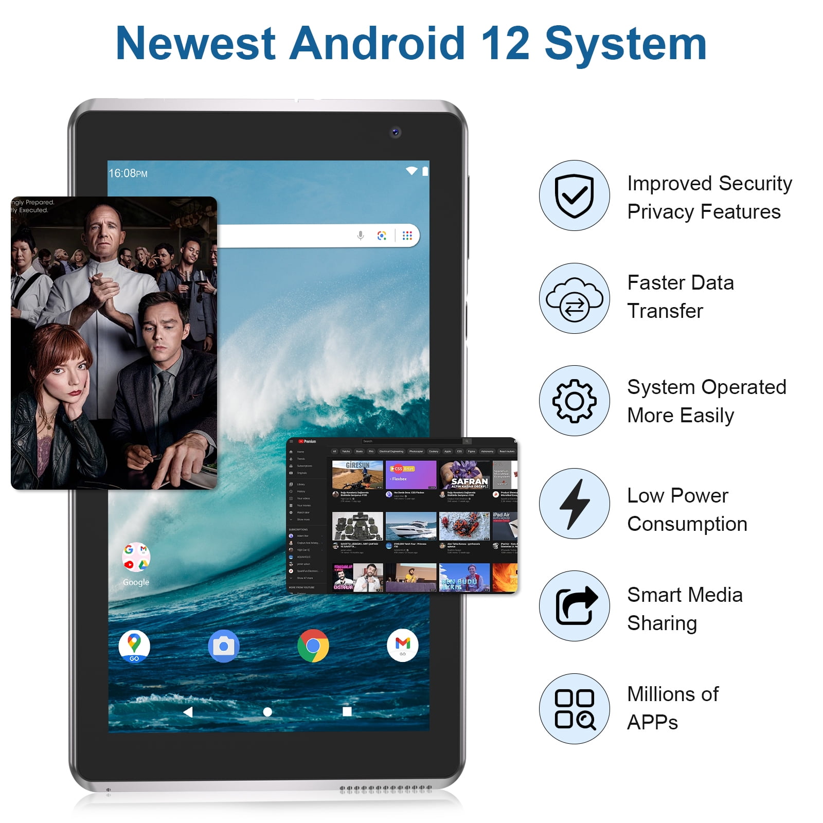 RUIQIAI Tablet 7 inch Android 14 Tablet, 4GB+32GB ROM(1TB Expand), Tablet for Kids, Quad-Core, 2.4G WiFi Tab（Black）