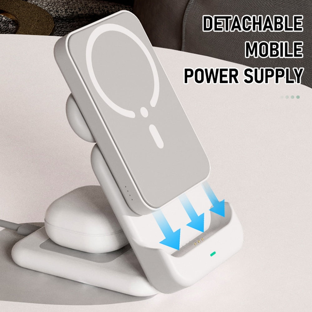 4 in 1 Wireless Charger & Power Bank for MagSafe Fast Charging Station Portable Battery for iPhone/i-Watch-White