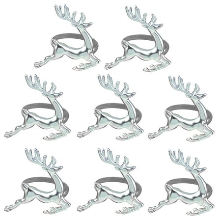 

8 PCS Elk Deer Napkin Rings Table Decorative Ornament for Christmas Wedding Parties Everyday Use (Silver)