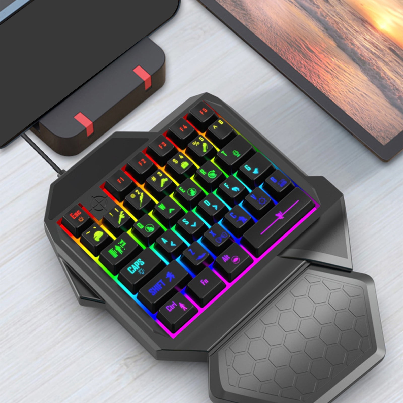 Single Handed Gaming Keyboard Small Gaming Keypad Ergonomic LED 35 Keys Portable Game Controller for PC Desktop Accessories