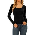 thumbnail image 5 of Unique Bargains Women's Solid Ruched Front Scoop Neck Long Sleeve Blouse Tops Black X-Large, 5 of 7