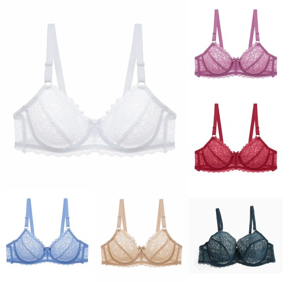 Xijirk Women Sheer Lace Underwire Bra Thin Cup Bow Adjustable Shoulder Strap for Everyday Wear,White,95C
