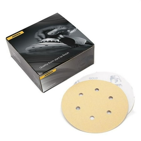 

Mirka 6 Gold 6-Hole 120 Grit Dustless Hook And Loop Sanding Vacuum Disc P120 Pack Of 50