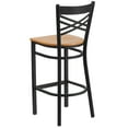 thumbnail image 5 of BizChair 2 Pk. Black ''X'' Back Metal Restaurant Barstool - Natural Wood Seat, 5 of 8