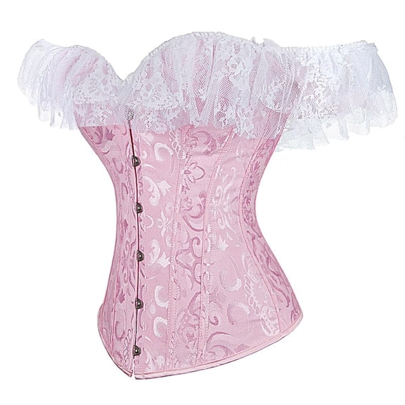 Womens Romantic Goth Off the Shoulder Corset Bustier Top Pink S