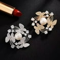 thumbnail image 3 of Eosunjian Women Brooch Suit Coat Collar Brooch Butterfly Rhinestone Faux Pearl Decor Hollow Out Wreath Shape High-end Luxury Stainless Lightweight Lady Clothes Jewelry Golden, 3 of 13