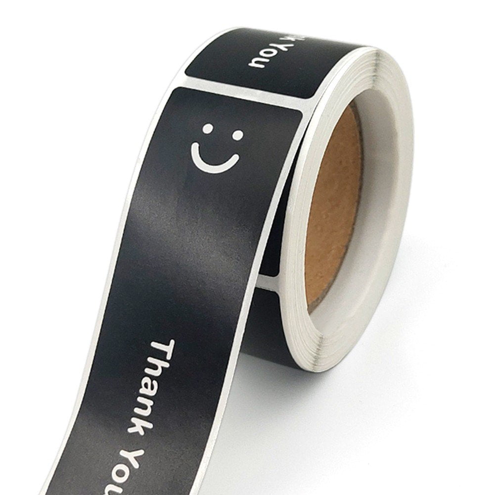 6Rolls Smile Thank You Stickers, Black Color Rectangle Gift Envelope Seals, Thank You Lables for Small Bussiness, Packaging, Online Retailers, Boutiques, Boxes