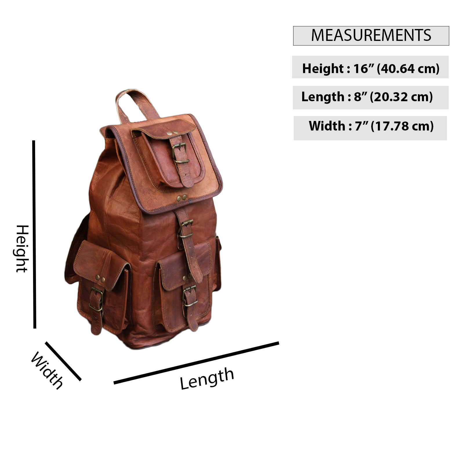 Madosh Genuine Leather Backpacks Hiking Rucksack Brown Camping Daypacks Travel Luggage Bag - image 3 of 6
