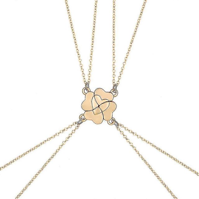 4Pieces/set Magnet Stone BFF Friendship Heart Pendant Chain Choker Necklace--Gold color-Product code 32153 Gold color