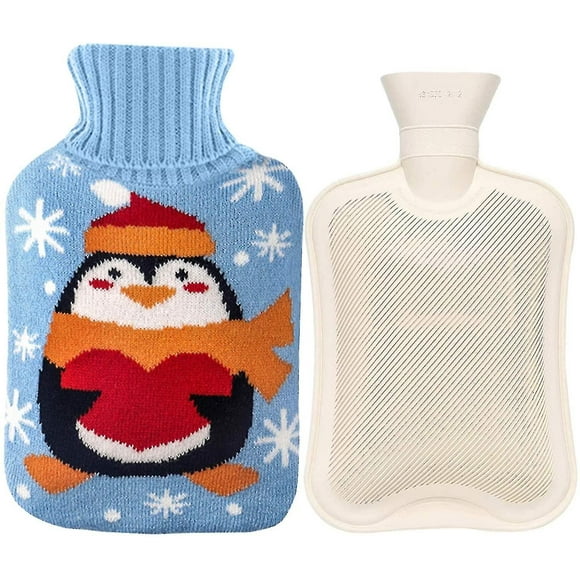 Born Pretty Bouillotte en Caoutchouc 2l avec Housse Sac d'Eau Chaude pour Soulagement de la Douleur Sac Chaud pour Crampes Menstruelles 2l Pingouin Cartoon