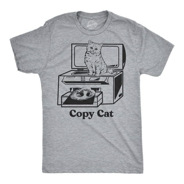 Mens Funny T Shirts Copy Cat Sarcastic Kitten Graphic Office Humor Tee for Men (Light Heather Grey - Copy Cat) - S