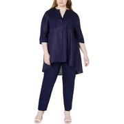 Anne Klein Women's Short Sleeve V Neck Hi Lo Top Blue Size 1X