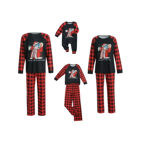 

Afunbaby Matching Family Pajamas Sets Christmas PJ s Letter Print O-Neck Blouse Tops Plaid Pants 2PCS Christmas PJs