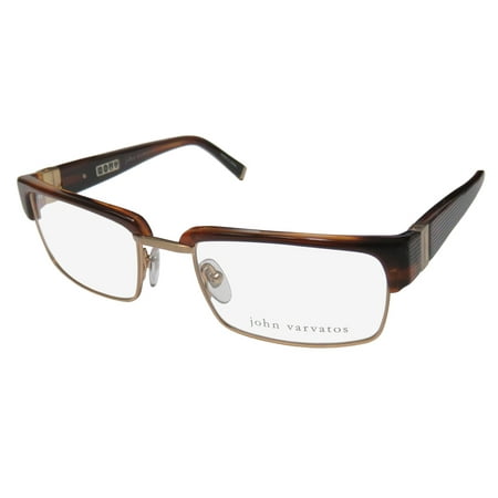 New John Varvatos V137 Mens Designer Full-Rim Brown / Gold Frame Demo Lenses 52-19-140 Flexible Hinges Eyeglasses/Eye Glasses