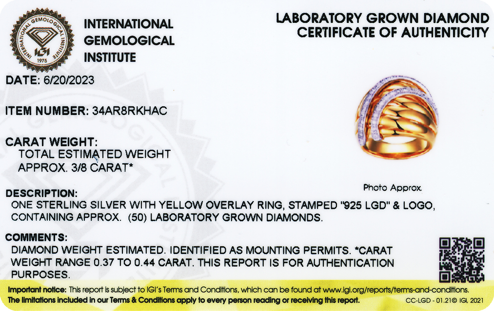 Forever Facets 18K Gold Plated Sterling Silver 3/8 CT TW Lab Grown Diamond Ring, Adult Female