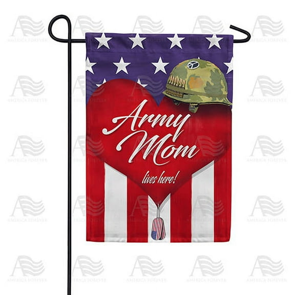 America Forever Proud Army Mom Happy Mother's Day Garden Flag 12.5 x 18 inches Patriotic Stars and Stripes Double Sided Holiday Seasonal Yard Outdoor Decorative Red Heart Mom Flag