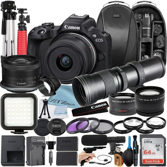 Canon EOS R50 Mirrorless Camera with RF-S 18-45mm   420-800mm Super Telephoto Zoom Lens   64GB SanDisk Memory Card   Backpack   Tripod   ZeeTech Accessory Bundle