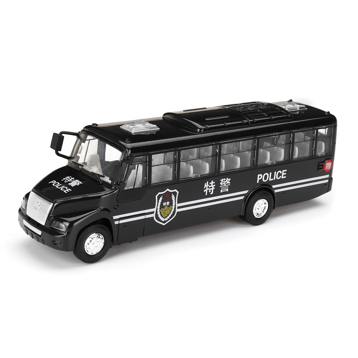 1:50 Scale Diecast Open Door Small Chinese Police Bus Kids Collectible Gifts 