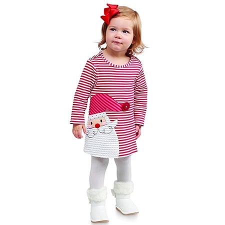 

TAIAOJING Girls Dress Toddler Santa Baby Dress Christmas Striped Kids Princess Dress Clothes Outfit 80 90 100 110 120 130