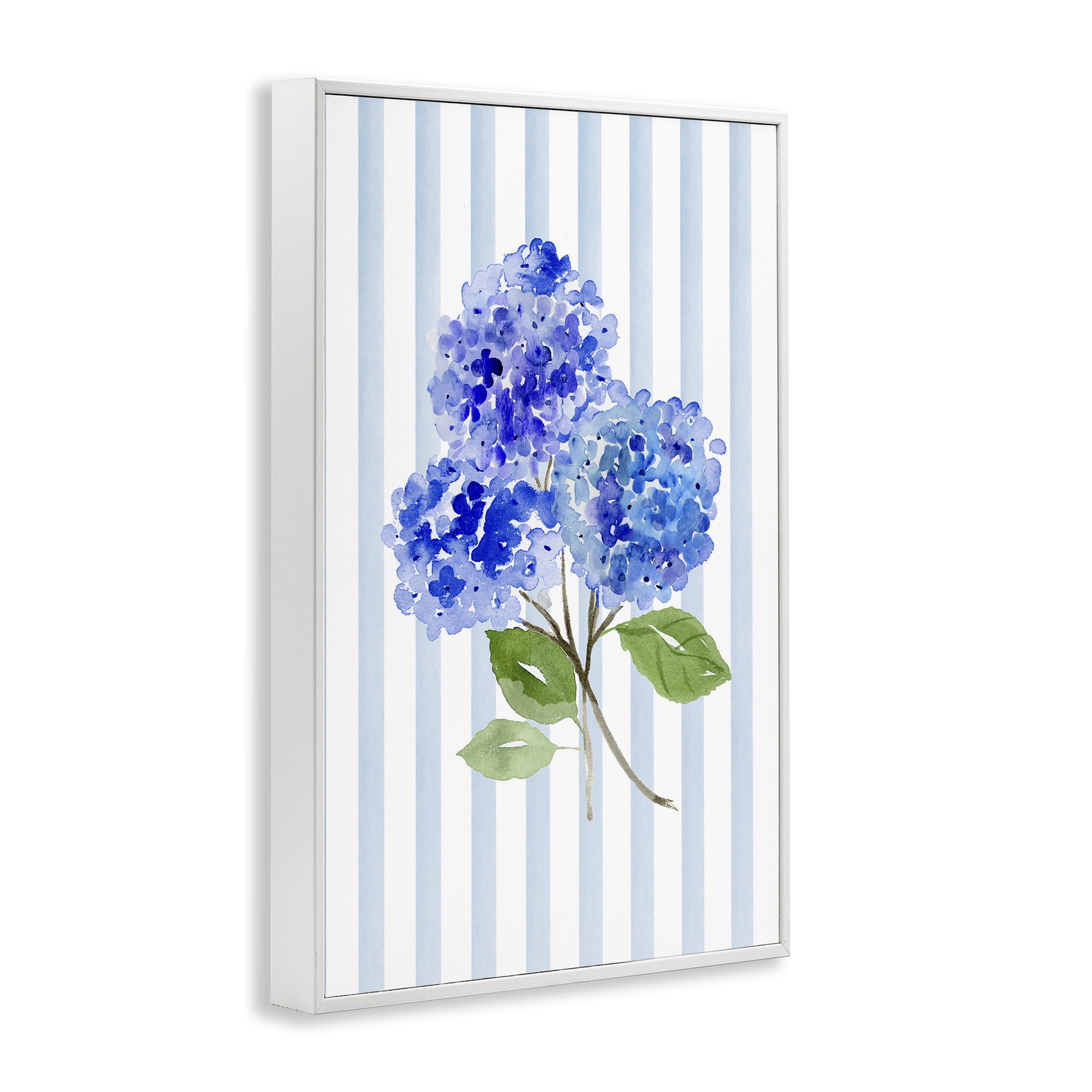 Stupell Industries Blue Hydrangeas over Stripes White Framed Giclee Art, design by Corinne Haig