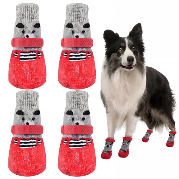 TELOLY Waterproof Dog Boots, Anti-Slip Dog Shoes with Adjustable Magic Tape, Cat&Dog Socks for Paw Protection, Anti-Collision for Summer Winter Outdoor Walk Red, M