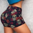 thumbnail image 4 of Balery Roses Skulls Pantalones cortos de entrenamiento estampados para mujer, sin costuras, ajustados, para gimnasio, yoga, correr, deportes, ejercicio activo, fitness.-X-Large, 4 of 8