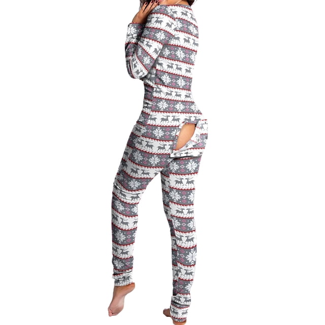 Fashnice Combinaison pour Femmes Col en V Pyjama Moulant à Rabat Boutonné Confortable pour les Vacances Gris TG