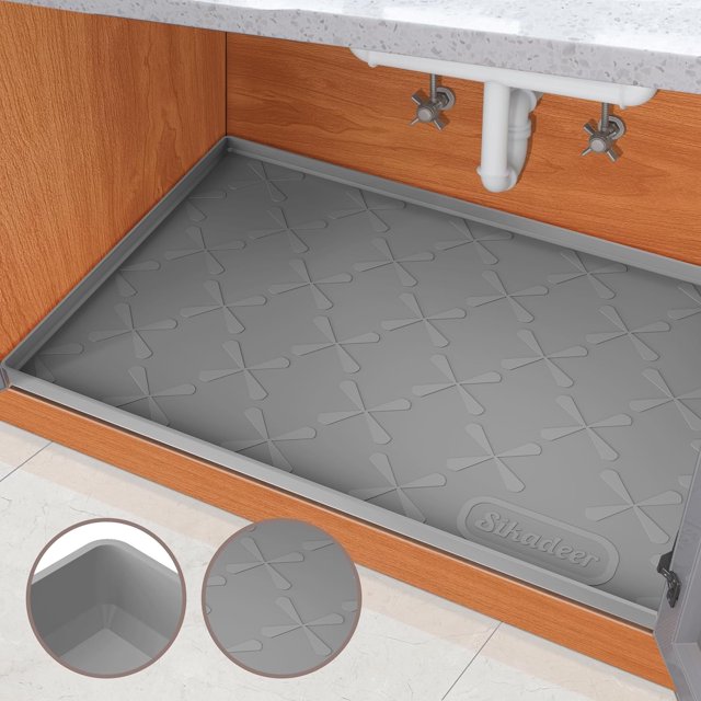 Alfombrilla impermeable para debajo del fregadero de baño, 34" x 19" de silicona, protector para estantes de gabinetes de baño, organizador de cocina, se adapta a alfombrillas de gabinete estándar de