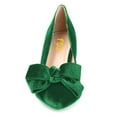 thumbnail image 5 of FSJ Women Elegant Pointed Toe Bowknot Pumps Slip on Mid Kitten Heels Comfortable Date Dressy Velvet Shoes Size 10.5 Green, 5 of 6