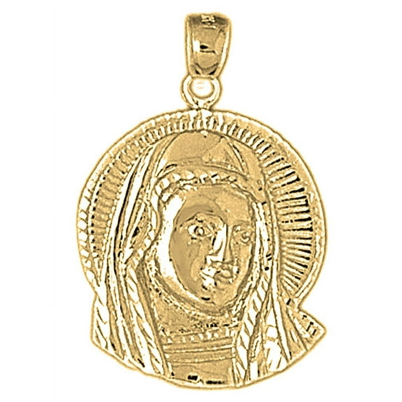 18K Yellow Gold Mother Mary Pendant - 31 mm