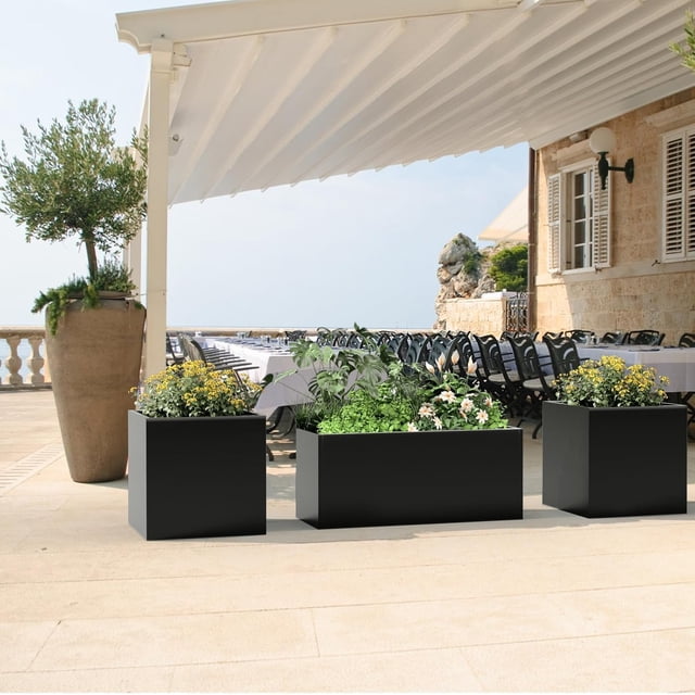 Large Black Metal Raised Garden Bed Planter Box – Rectangular, Weather-Resistant Steel, Bottomless for Drainage, Tool-No-cost Assembly, Indoor/Outdoor Use, Rust & UV Protected, Removable,No Base