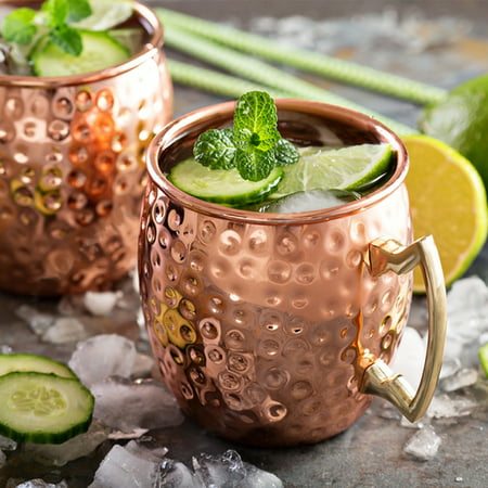 18oz Stainless Steel Mug Cup Moscow Mule Hammered Copper-plated for Cocktail Iced Beer Coffee Lemon Tea Water Drinking Home Bar Gift