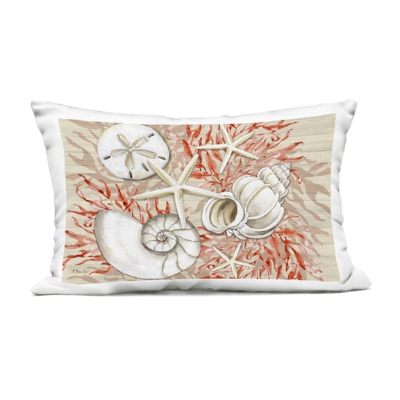 Stupell Industries Coral White Shells Outdoor Printed Pillow design by Paul Brent, 14 x 7 x 20