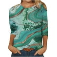thumbnail image 2 of Charella Women's Spring 3/4 Sleeves Shirts Mid Length Sleeves Gradient Color Pullover Tee Tops Blouse Green,4, 2 of 4