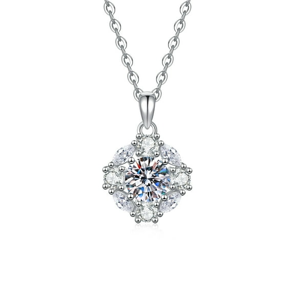 Leander 925 Sterling Silver Rose Minimalist Luxury Clavicle Necklace, 1 Carat Moissanite Necklace, High-End Laboratory Diamond Necklace