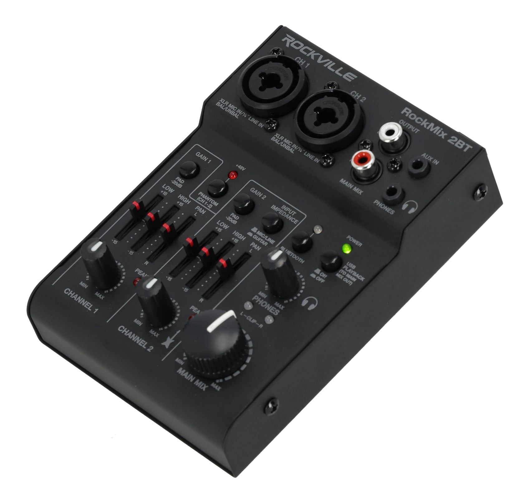 Rockville RockMix 2BT RockMix 2BT 2 Channel USB Interface Mixer 2-way Bluetooth 5.0 Black