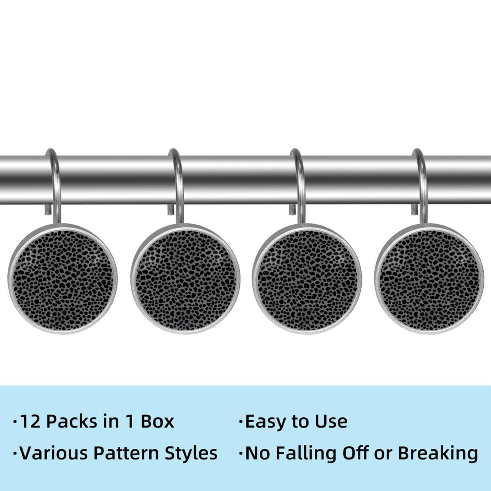 HemaKayy 12 Pcs Shower Curtain Hooks Bathroom Decorative Accessories Gray Black Leopard Print Pattern