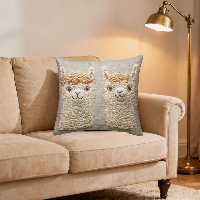 Lekihaqq 3D Alpaca Pillow Cover Plush Animal Print Cushion Case Soft Short Pile Faux Embroidery Style Home Decor Throw Pillowcase Cozy Bedroom Accent