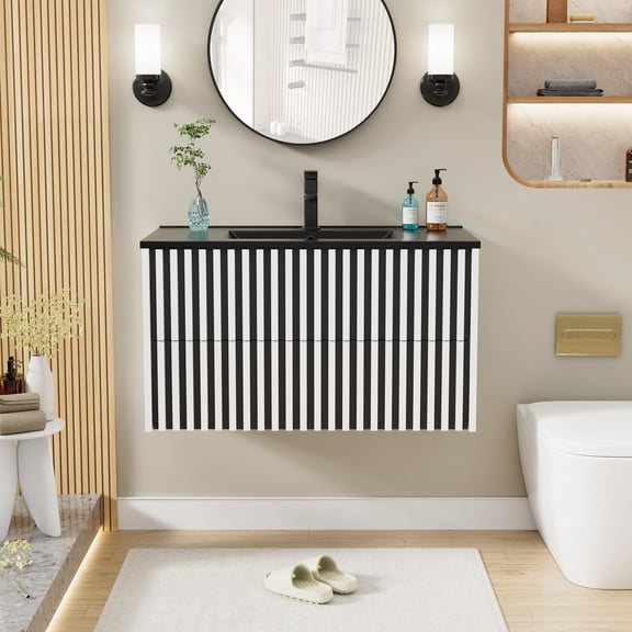 Eclife 36" Wall Mount Bathroom Vanity with Integrated Sink, Modern Farmhouse Style, Space-Saving Floating Design