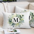 thumbnail image 2 of Letter M Throw Pillow Covers Alphabet Green Eucalyptus Leaves Plant Simple Decorative Lumbar Pillow Cover Rectangle Cushion Case for Sofa Couch Bed Living Room Bedroom 20 X 36 Inches, 2 of 9