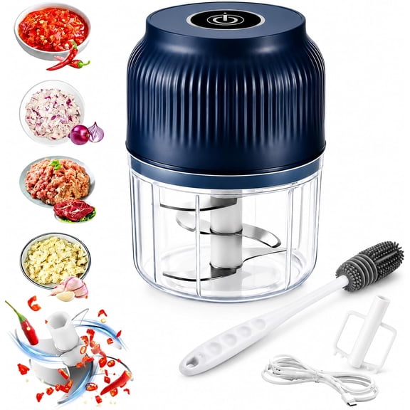 Electric Garlic Chopper, Mini Portable Veggie Chopper Garlic Grinder Masher Onion Chopper, Rechargeable Cordless Food Processor & Food Chopper for Garlic Onion Ginger Chili Vegetables, 400ml (Blue)
