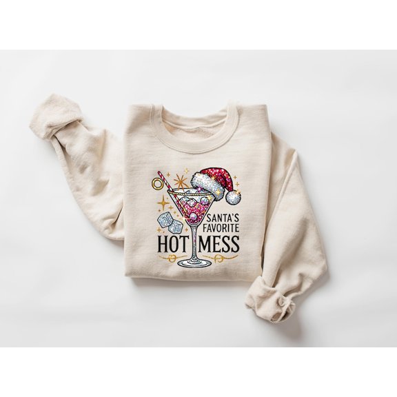Santa's Hot Mess Sweater, Christmas Martini Hoodie, Christmas Drink Sweatshirt, Christmas Party Sweatshirt, Drink Sweater For Women
