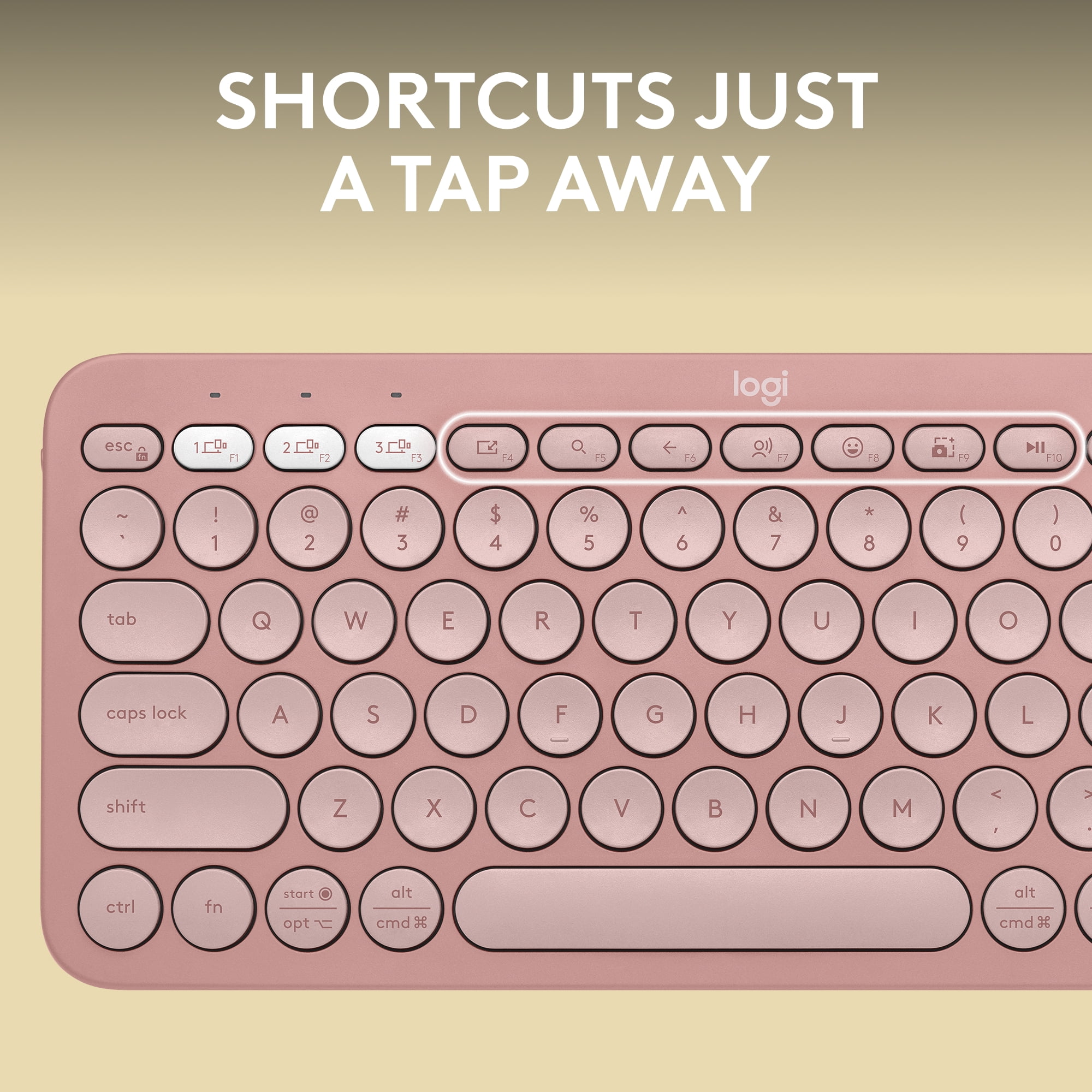 Logitech Pebble Keys 2 K380s, Multi-Device Bluetooth Wireless Keyboard with Customizable Shortcuts, Slim and Portable, Tonal Rose