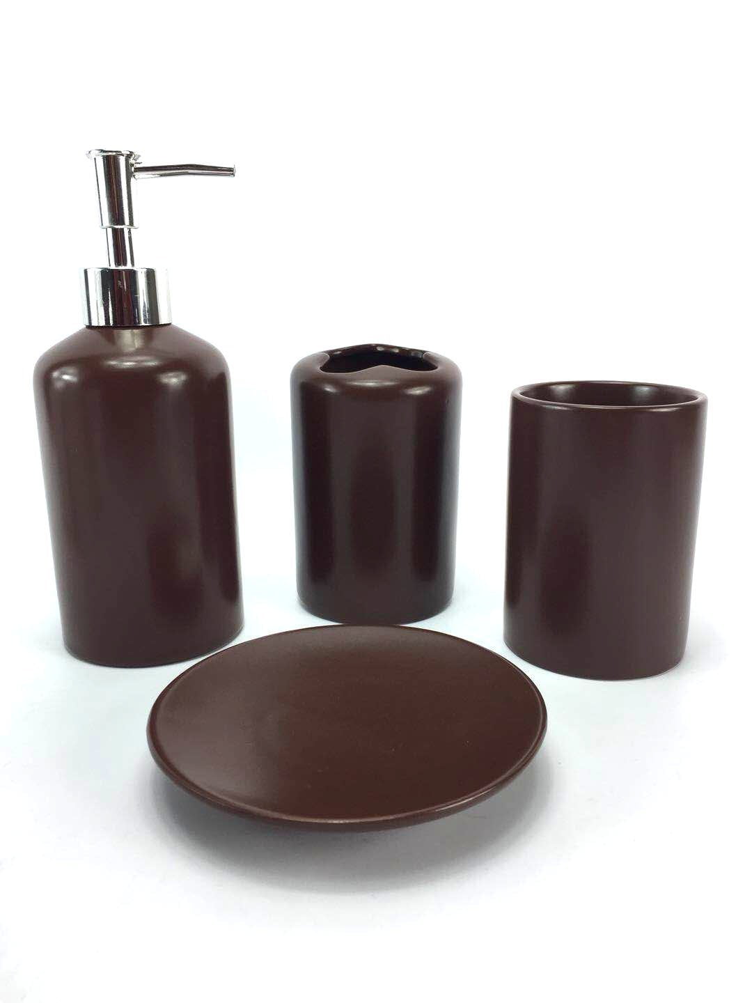 Wpm 4 Piece Ceramic Bath Accessory Set Includes Bathroom Designer Soap Or Lotion Dispenser W Toothbrush Holder Tumbler Soap Dish Choose From Purple Black Brown Navy Or Burgundy Brown Walmart Com