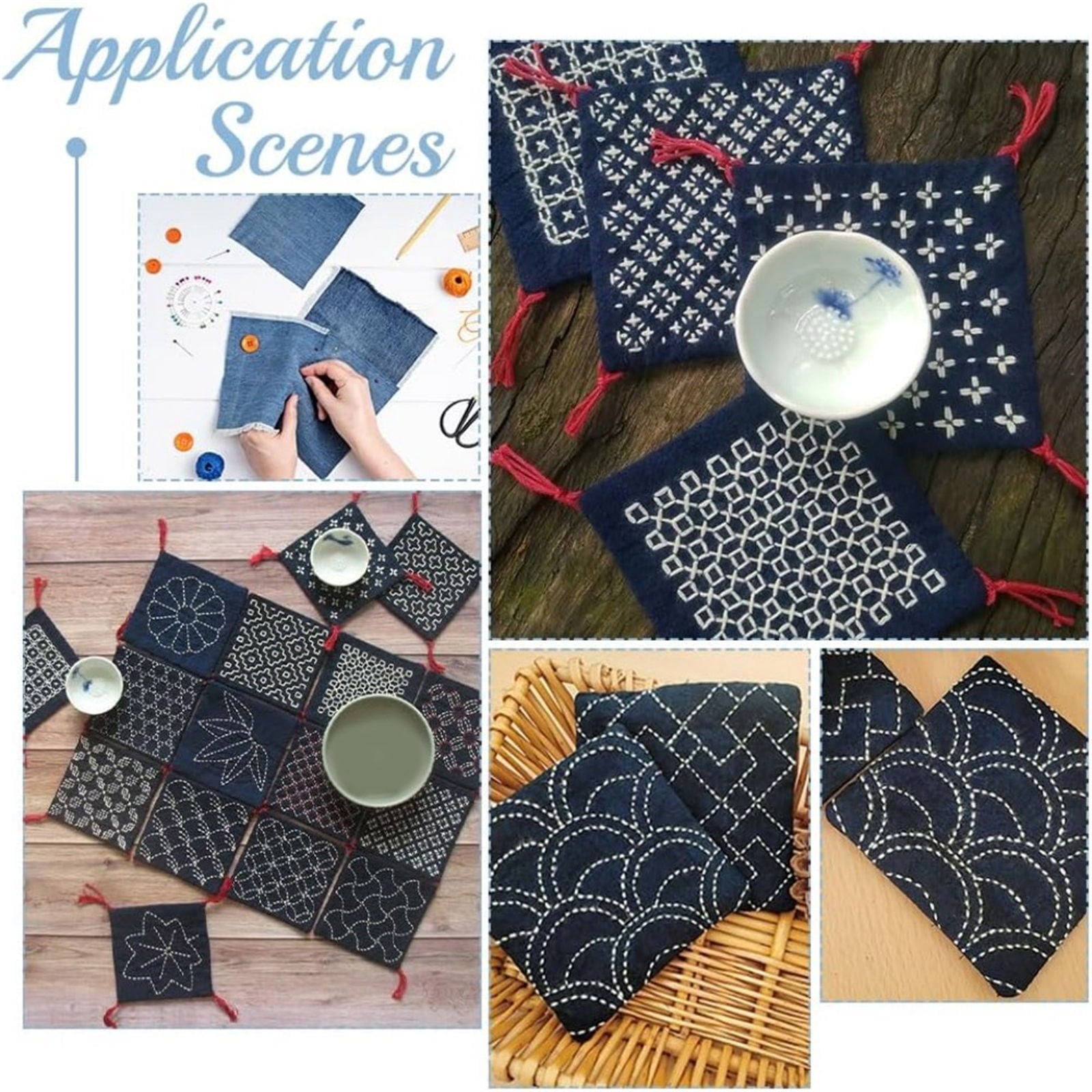 45Pcs Japanese Sashiko Embroidery Set With High Tenacities Thread And Stencils For Craft Projects