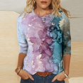 thumbnail image 2 of HKEJIAOI Chemises à Manches 3/4 pour Femmes Col Rond Imprimé Floral Hauts d'Été TG, 2 of 5
