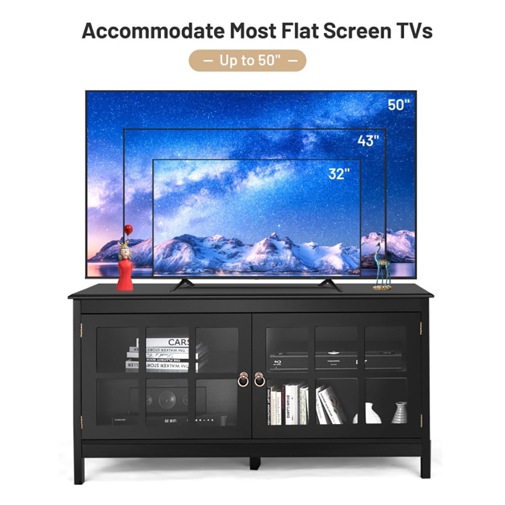 Finihen TV Stand, TV Cabinet, 50 Inch Modern Wood Large TV Stand, Entertainment Center for TV, Media Entertainment Center with Storage, for Living Room, Bedroom, Black